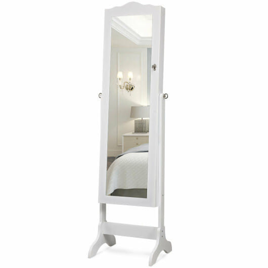 14 LED Jewelry Armoire Cabinet with Full Length Mirror and 4 Tilting Angles-White - Color: White D681-JV10771WH
