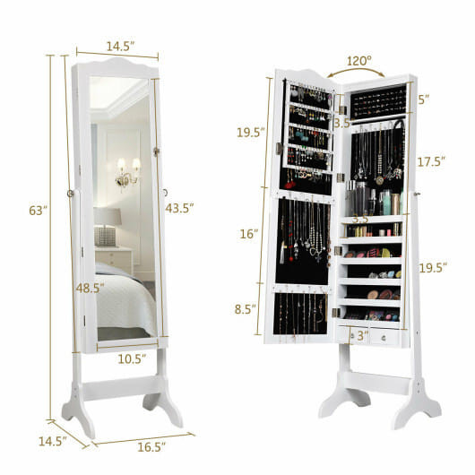 14 LED Jewelry Armoire Cabinet with Full Length Mirror and 4 Tilting Angles-White - Color: White D681-JV10771WH