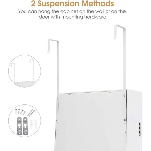 2-in-1 Wall or Door Mounted Jewelry Organizer Full Length Mirror in White Q280-WGTMJOCS792846215