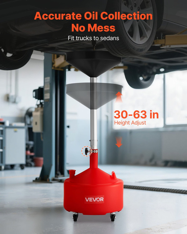 8 Gallon Waste Oil Drain Tank, Industrial Fluid Drain Tank with Adjustable Funnel Height, Portable  E415-SDLSPYPSL8GAR0ELA001V0