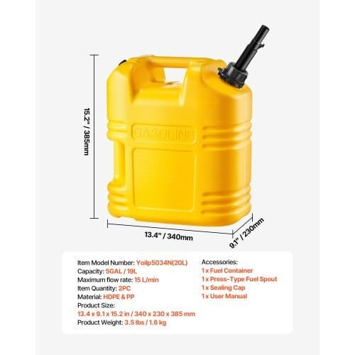 Fuel Container, 5 Gallon, Gas Tank with Spout & Clear Scale, 15 L/min Max Flow Rate, Secure & Leak- E415-SLBXSYXJYK2J5UBBB001V0