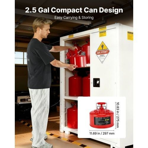 Safety Gas Can, 2.5 Gallon Type II Red Safety Can for Gasoline with Stainless Steel Flame Arrester, E415-IIXAQGHSJS25Y4I7A001V0