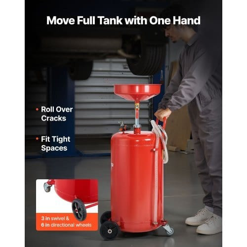 25 Gallon Waste Oil Drain Tank, Air Operated Portable Oil Drainer with Adjustable Funnel Height, In E415-QDLSPYPJS25G11TPZ001V0