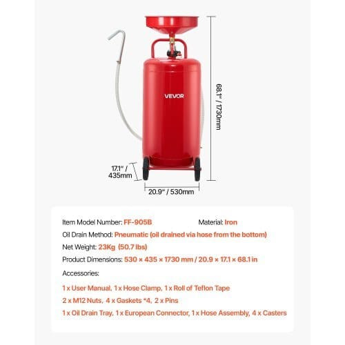 25 Gallon Waste Oil Drain Tank, Air Operated Portable Oil Drainer with Adjustable Funnel Height, In E415-QDLSPYPJS25G11TPZ001V0