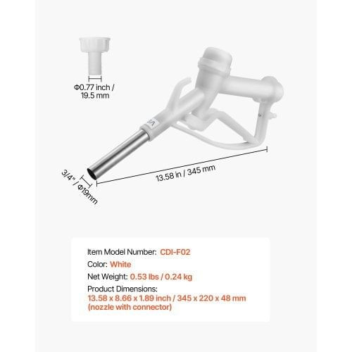3/4-Inch Barb Diesel Exhaust Fluid Nozzle, Max Flow Rate 14.5 GPM, Plastic Dispenser Nozzle with 3/ E415-JXSRYPZSL34IV54G7001V0