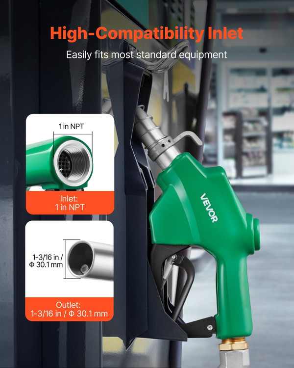 1 Inch NPT Automatic Fuel Nozzle, Max Flow Rate 21.6 GPM, Auto Shut Off Diesel Gas Pump Nozzle with E415-JXSRYPZJSSL1HGB1L001V0