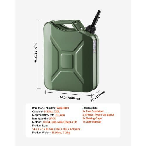 Metal Fuel Container, 5.3 Gallon, Fuel Jerry Can with Spout and Comfort Handle, 6 L/min Max Flow Ra E415-JSBXSYXJYK2JYG07P001V0