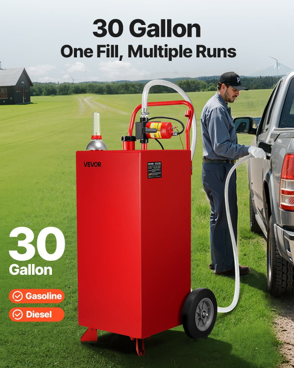 30 Gallon Gas Caddy, Max Flow 32L/min, Diesel Tank with Electric Pump, Diesel Storage Tank with 2 W E415-JSJYCDDBCYQYTTGCS001V9