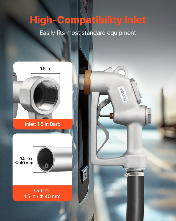 1.5 Inch Barb Automatic Fuel Nozzle with Swivel, Max Flow Rate 37 GPM, Auto Shut Off Diesel Gas Pum E415-JXSRYPZQJS150PZYD001V0