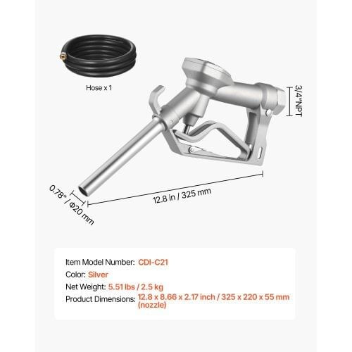 3/4-Inch NPT Fuel Nozzle with 10 ft Hose, Max Flow Rate 22.7 GPM, Diesel Gas Pump Nozzle with 2-Spe E415-JXSRYPZQJS34IUUWN001V0