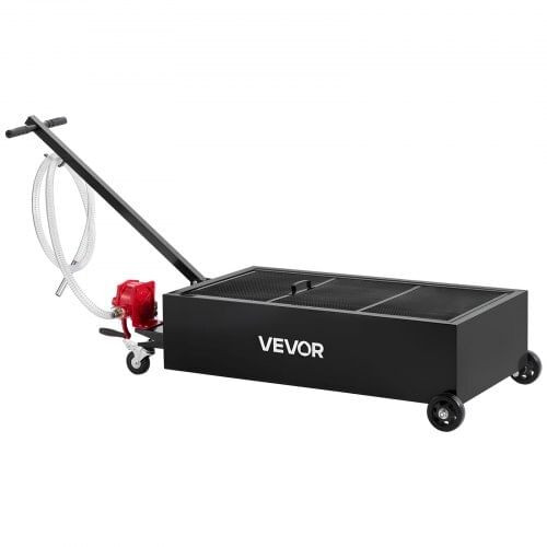 Low Profile Oil Drain Pan, 25 Gallon Capacity, Rolling Oil Drain Pan with Manual Pump, 7.2 ft Hose  E415-SDWSPYCJS25GYTTAY001V0