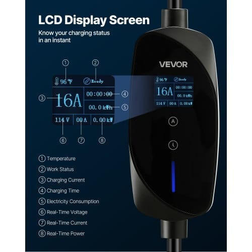 Level 1&2 EV Charger, 16 Amp Adjustable Current, Electric Vehicle Portable Charger with 25 ft Cable E415-MGBXCDQPM16A6H3SH001V5