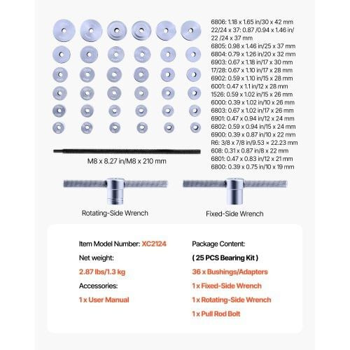 Bearing Press Kit, 25 Pcs, Bearing Race and Seal Driver Set with Bushings & Wrenches, Bushing Drive E415-ZCTJ25JTLHJXZK6NM001V0