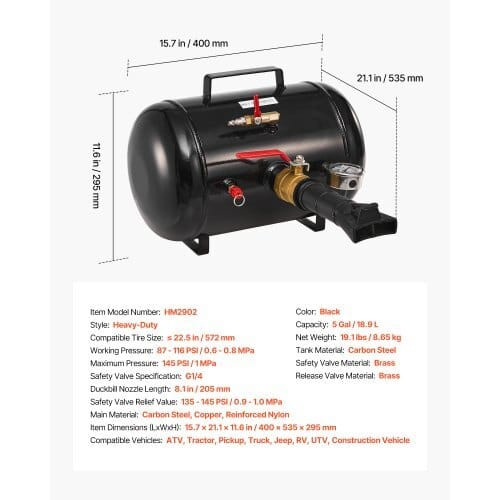 Air Tire Bead Seater, 5 Gal / 18.9 L, Heavy Duty Tire Bead Blaster Tool, 87-116 PSI Operating Press E415-LTBCQXZXS5GAFKQSV001V0