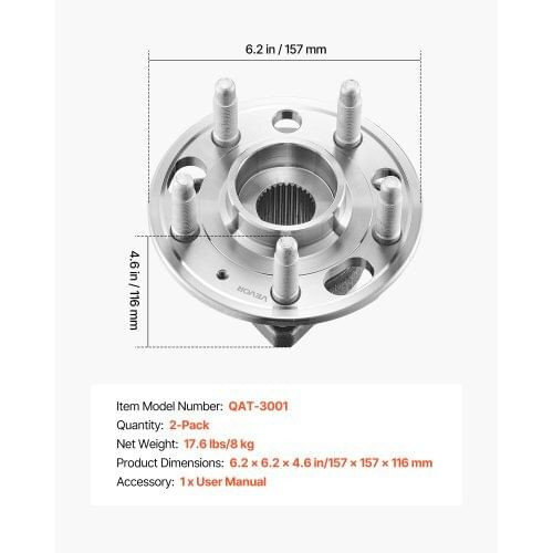 2PCS Front/Rear Wheel Bearing & Hub Assembly Fit for 2020 Chevy Impala LT Premier Sedan 2017 Equino E415-QCLGZJ2JTXFLP3R55001V0