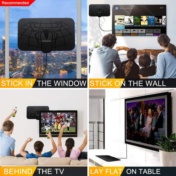 Indoor Digital Hdtv Antenna with Detachable Signal Amplifier Converter Spider Pattern Black K484-PEL_0M37H4FV