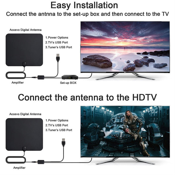 Indoor TV Antenna with Signal Booster Iec Converter Hdtv Receiver Black K484-PEL_0M34H2WF