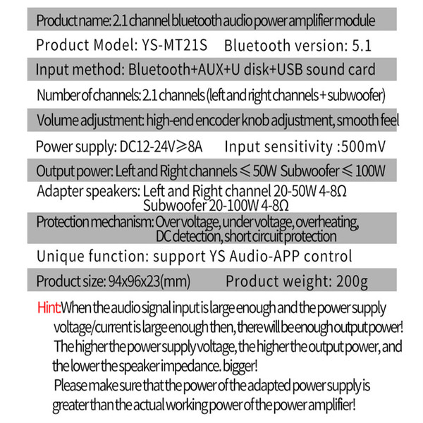 Ys-mt21s 2.1 Channel Bluetooth Audio Power Amplifier Board Module Subwoofer Alto Treble Amp Black K484-PEL_0ONVDAHO