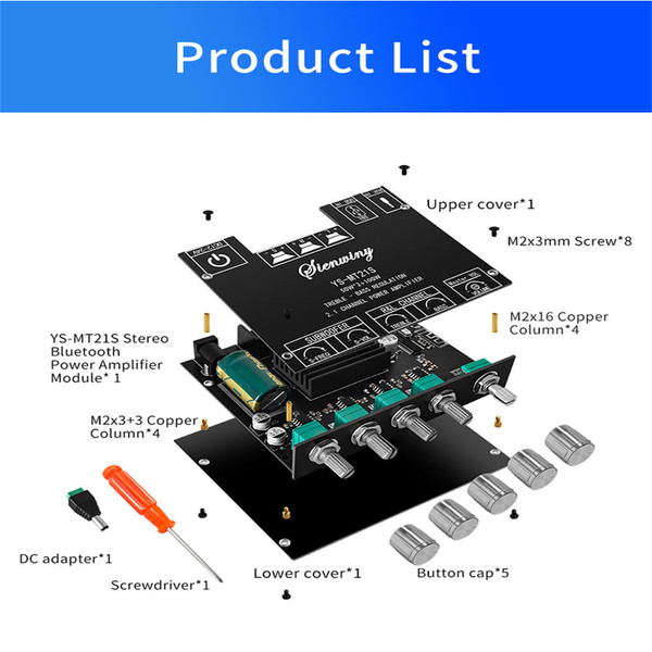 Ys-mt21s 2.1 Channel Bluetooth Audio Power Amplifier Board Module Subwoofer Alto Treble Amp Black K484-PEL_0ONVDAHO