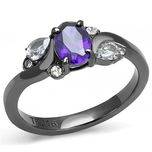 TK3169 - IP Light Black  (IP Gun) Stainless Steel Ring with AAA Grade CZ  in Tanzanite A874-TK3169