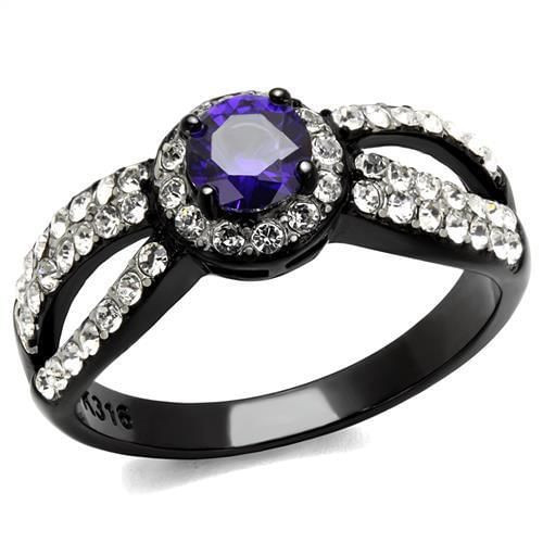 TK2653 - Two-Tone IP Black (Ion Plating) Stainless Steel Ring with AAA Grade CZ  in Tanzanite A874-TK2653