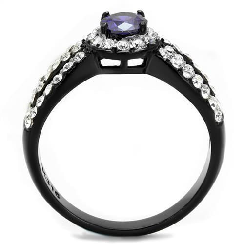 TK2653 - Two-Tone IP Black (Ion Plating) Stainless Steel Ring with AAA Grade CZ  in Tanzanite A874-TK2653