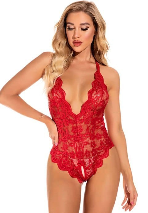 Stunning Lace Teddy with Strappy Neckline H721-YRP8039RD-AA