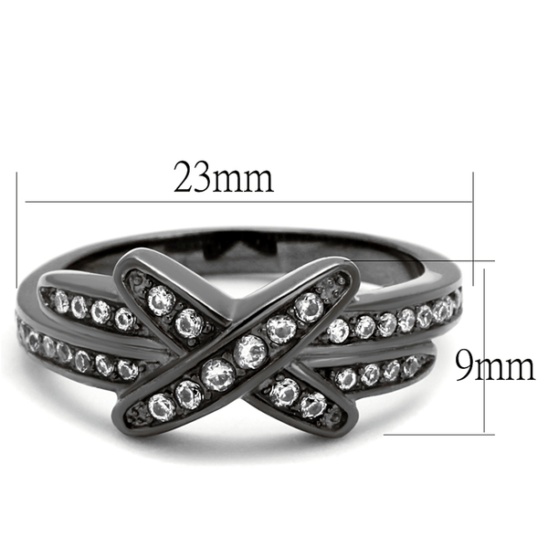TK2689 - IP Light Black  (IP Gun) Stainless Steel Ring with AAA Grade CZ  in Clear A874-TK2689