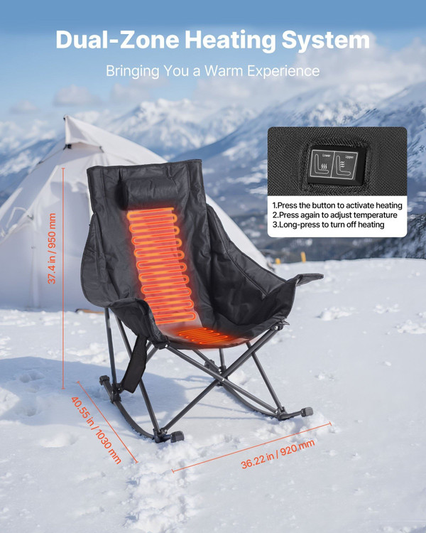 Heated Camping Chair, 3 Heating Settings, Large-Sized Padded Folding Rocker, Heavy Duty Outdoor Law E415-JRTYHHSYBTY03I03U002V9