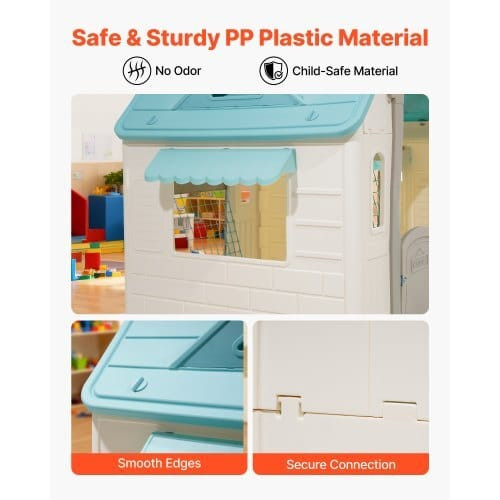 Outdoor Playhouse, 5-In-1 Cottage Play House with Pretend Play, Basketball, Darts, Soccer, Ring Tos E415-SLKXWJCSLFBS6BTGT001V0