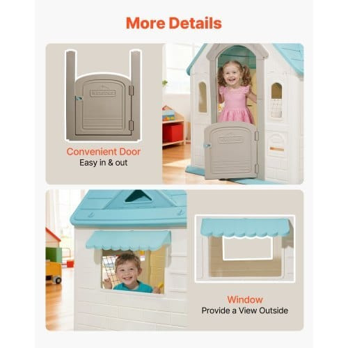 Outdoor Playhouse, 5-In-1 Cottage Play House with Pretend Play, Basketball, Darts, Soccer, Ring Tos E415-SLKXWJCSLFBS6BTGT001V0