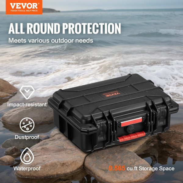 0.56 Cu.ft Weatherproof Hard Case with Handle Clips Padlock Holes PU Foam Protect Pistol, Microphon E415-FFYSTX0809CUFQNEDV0