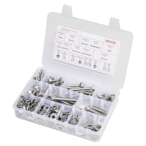 246 Pcs Bolts and Nuts Assortment Kit, Imperial Screws and Flat Washers, Stainless Steel 1/4-20,5/1 E415-LMHLSTZYZLJBGVF6F001V0