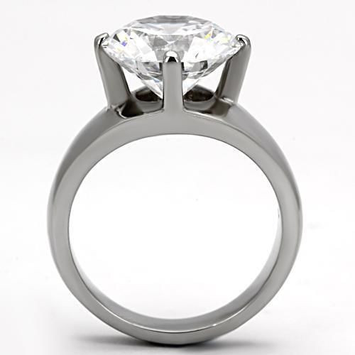 TK999 - High polished (no plating) Stainless Steel Ring with AAA Grade CZ  in Clear A874-TK999
