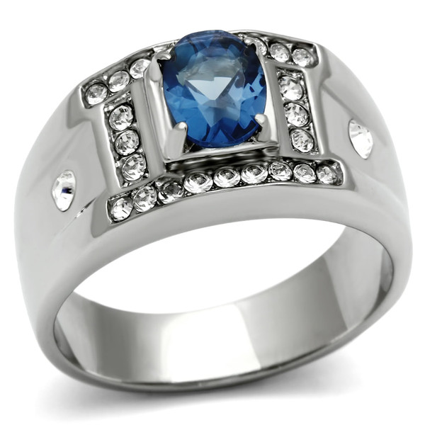 TK497 - High polished (no plating) Stainless Steel Ring with Synthetic Synthetic Glass in Montana A874-TK497