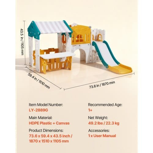 Outdoor Playhouse, Versatile Toddler Playground with Slide, Basketball, Telescope, Steering Wheel,  E415-SLKXWJCSL23MS6OXB001V0