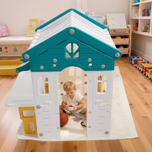 Outdoor Playhouse, Versatile Toddler Playground with Slide, Basketball, Telescope, Steering Wheel,  E415-SLKXWJCSL23MS6OXB001V0