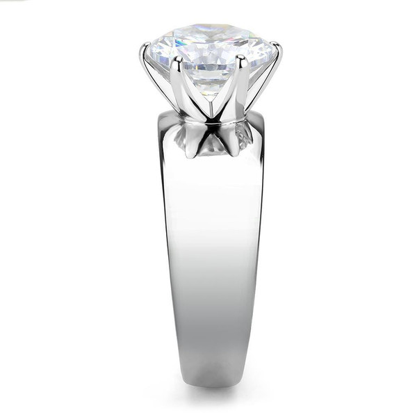TK52004 - High polished (no plating) Stainless Steel Ring with AAA Grade CZ  in Clear A874-TK52004