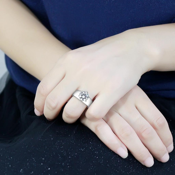 TK52004 - High polished (no plating) Stainless Steel Ring with AAA Grade CZ  in Clear A874-TK52004