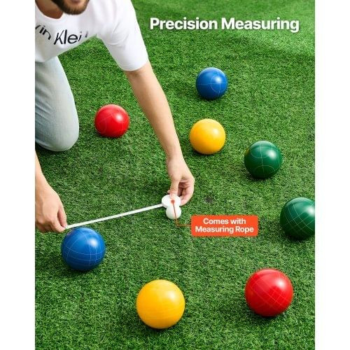 Bocce Ball Set, 107 mm, with 8 Resin Balls, Pallino, Carrying Bag and Measuring Rope, Red/Green/Blu E415-DZQTZSZ107MMLZFXA001V0