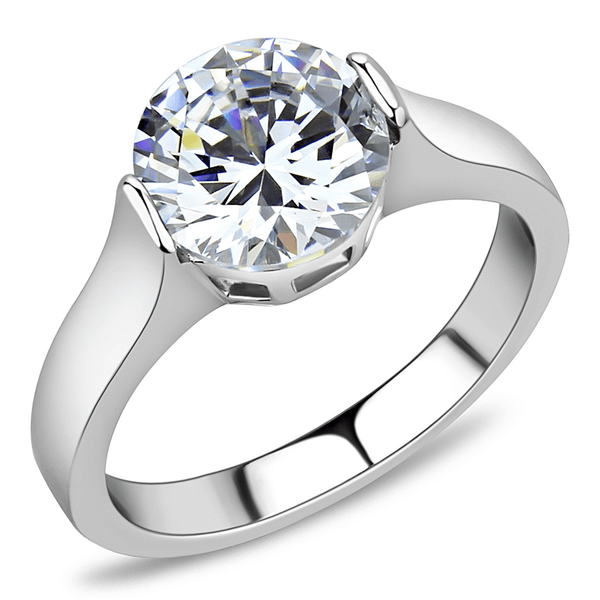 TK3432 - High polished (no plating) Stainless Steel Ring with AAA Grade CZ  in Clear A874-TK3432
