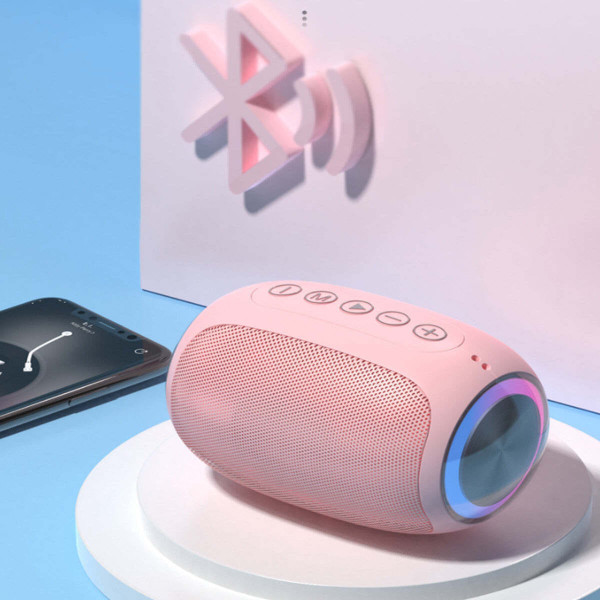 Color: Pink - Oval Drum Bluetooth Speaker With LED Ring Light K290-43738368213265