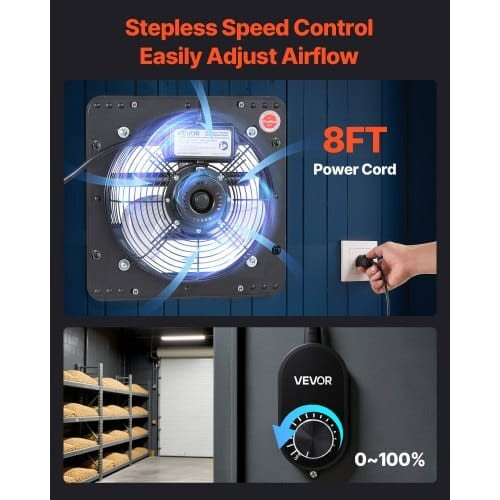 10 inch Shutter Exhaust Fan, Wall Mounted Attic Vent Fan with Variable Speed Controller, 900 CFM, A E415-BYCSPQSACDJSMDKHS001V1