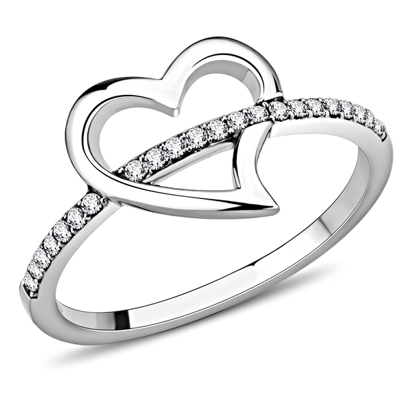 DA164 - High polished (no plating) Stainless Steel Ring with AAA Grade CZ  in Clear A874-DA164