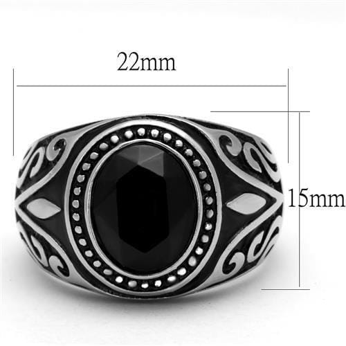 TK2231 - High polished (no plating) Stainless Steel Ring with Top Grade Crystal  in Jet A874-TK2231