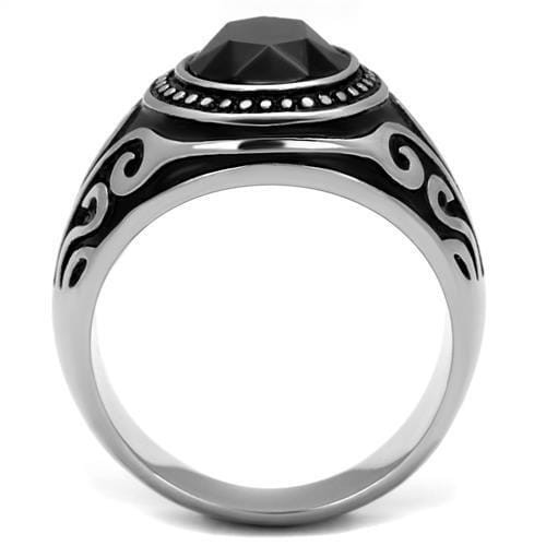 TK2231 - High polished (no plating) Stainless Steel Ring with Top Grade Crystal  in Jet A874-TK2231