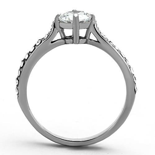 TK1339 - High polished (no plating) Stainless Steel Ring with AAA Grade CZ  in Clear A874-TK1339