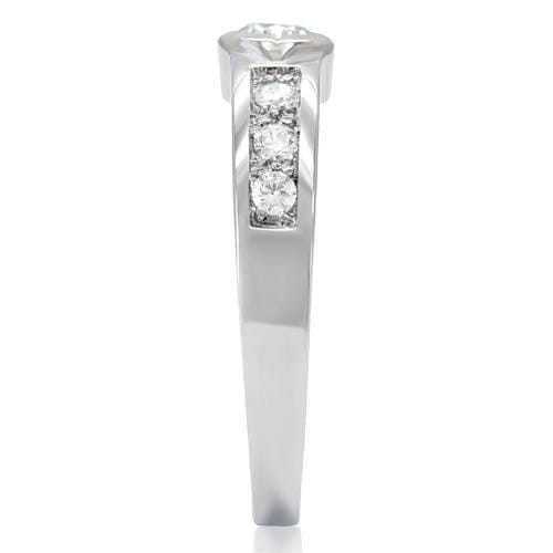 TK200 - High polished (no plating) Stainless Steel Ring with AAA Grade CZ  in Clear A874-TK200
