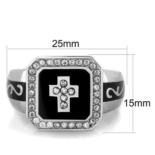 TK1766 - High polished (no plating) Stainless Steel Ring with AAA Grade CZ  in Clear A874-TK1766