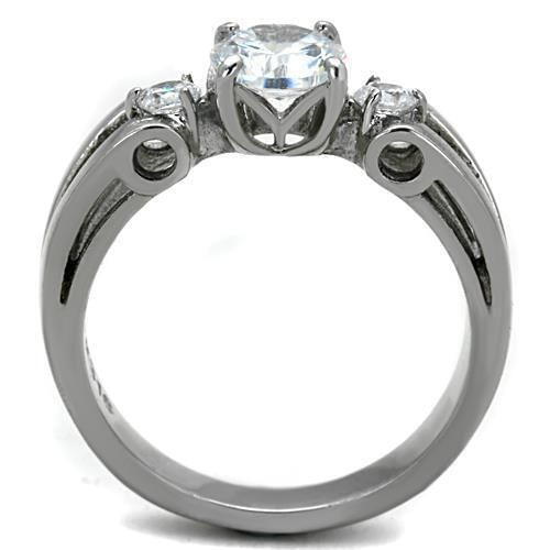TK1537 - High polished (no plating) Stainless Steel Ring with AAA Grade CZ  in Clear A874-TK1537